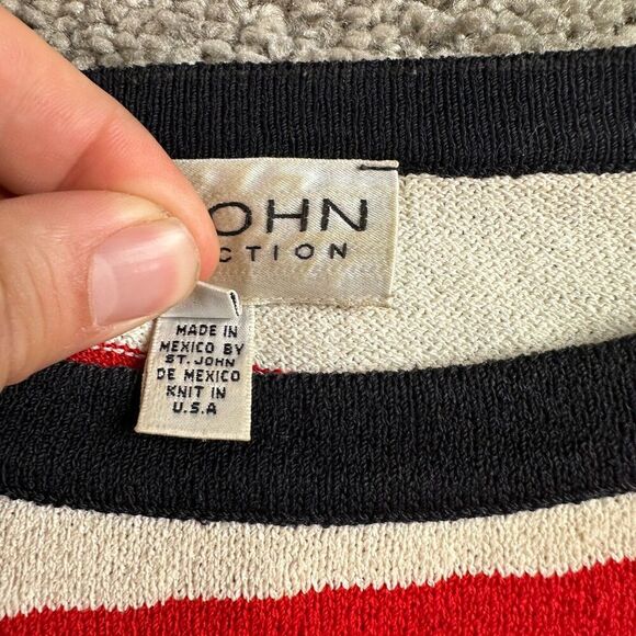 VINTAGE ST. JOHN Collection Top Womens Small Red White Geometric Wool Blend READ - Picture 6 of 15